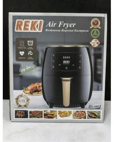 REKI 6LTRS AIR FRYER Oil-Free Cooking,Touchscreen,Timer, 360° Rapid Air Circulation,Non-Stick Basket; Adjustable temperature control-60 degrees centigrade upto 200 degrees centigrade