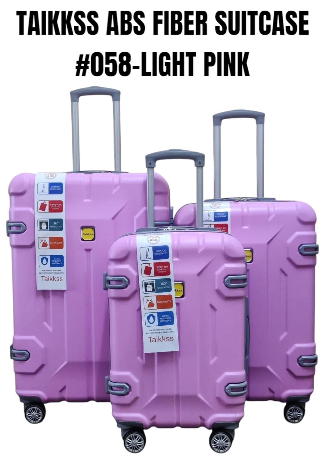 ❗ONLY AT KILIMALL ❗ 3-in-1 ABS FIBRE SUITCASES TAIKKS includes a large, a medium, and a small size. Durable ABS fibre,Scratch Resistant, Water Ressistant, 360 degrees Navigation,Durable, Elegant