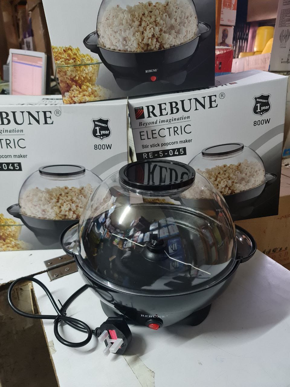 💫PRICE DROP! 💫Rebune Electric Popcorn Maker(RE-5-045), Non-stick surface ,Power: 800W, makes up to 24 cups of popcorn,Detachable plate for easy washing,Innovative lid becomes bowl