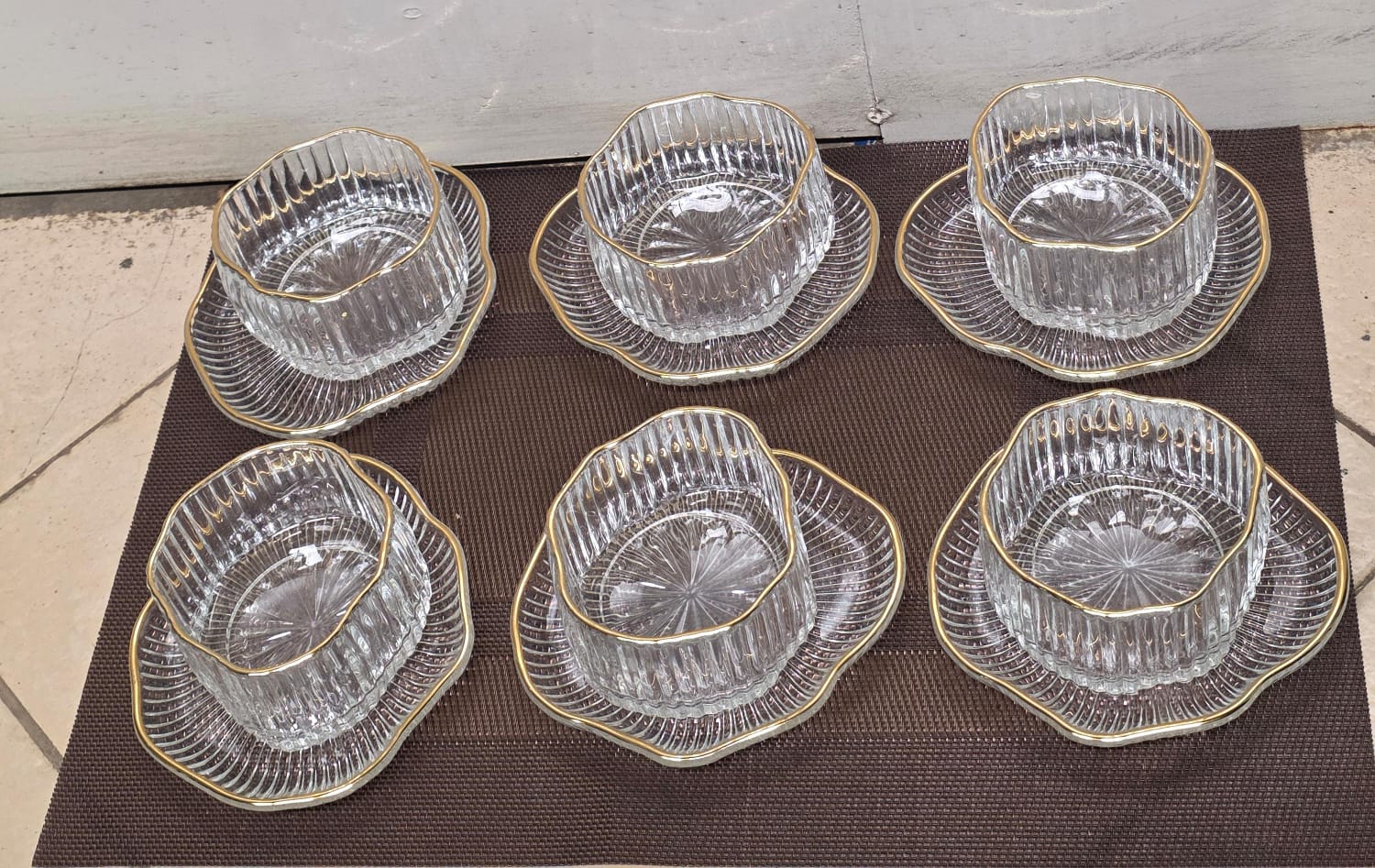 12 set cup and saucer set; Fine line salad ,soup, ice-cream ice-cream,snack cup and saucer Classy ✨ elegant ✨️ fancy,  durable glassware; cup capacity 250ml  and saucer size 4 inch