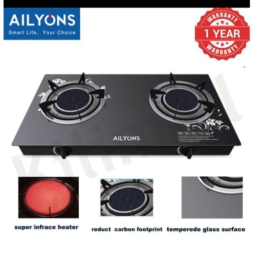 🫒AILYONS 2 Burner Glass Top Gas Cooker & Infrared Double Burner-Black -recommended🫒
