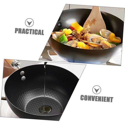 🍂🤑**Heavy duty mini WOK Pan Comfortable Handle Compact Multipurpose Cooking Pan Stainless Steel Base Anti Sticking for Daily Home Cooking (26cm)🍂🪄