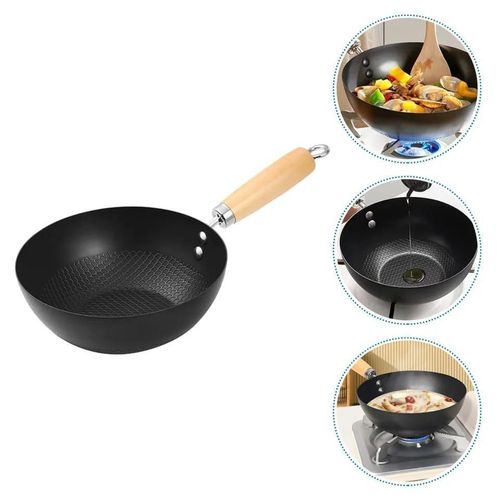 🍂🤑**Heavy duty mini WOK Pan Comfortable Handle Compact Multipurpose Cooking Pan Stainless Steel Base Anti Sticking for Daily Home Cooking (26cm)🍂🪄