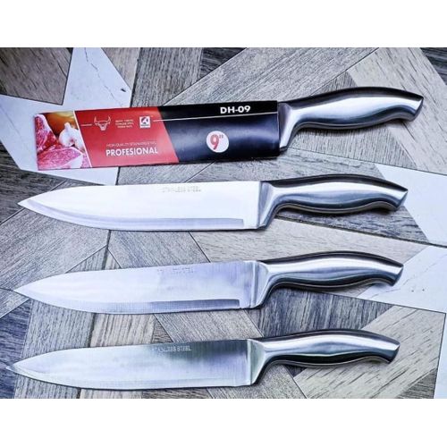 Stainless Steel Kitchen Chef Knife, 9"..Rust and tarnish resistant
Sharp blade cuts easily through large pieces of food
Easy grip and hassle-free manoeuvring
Dishwasher safe; hand washing is