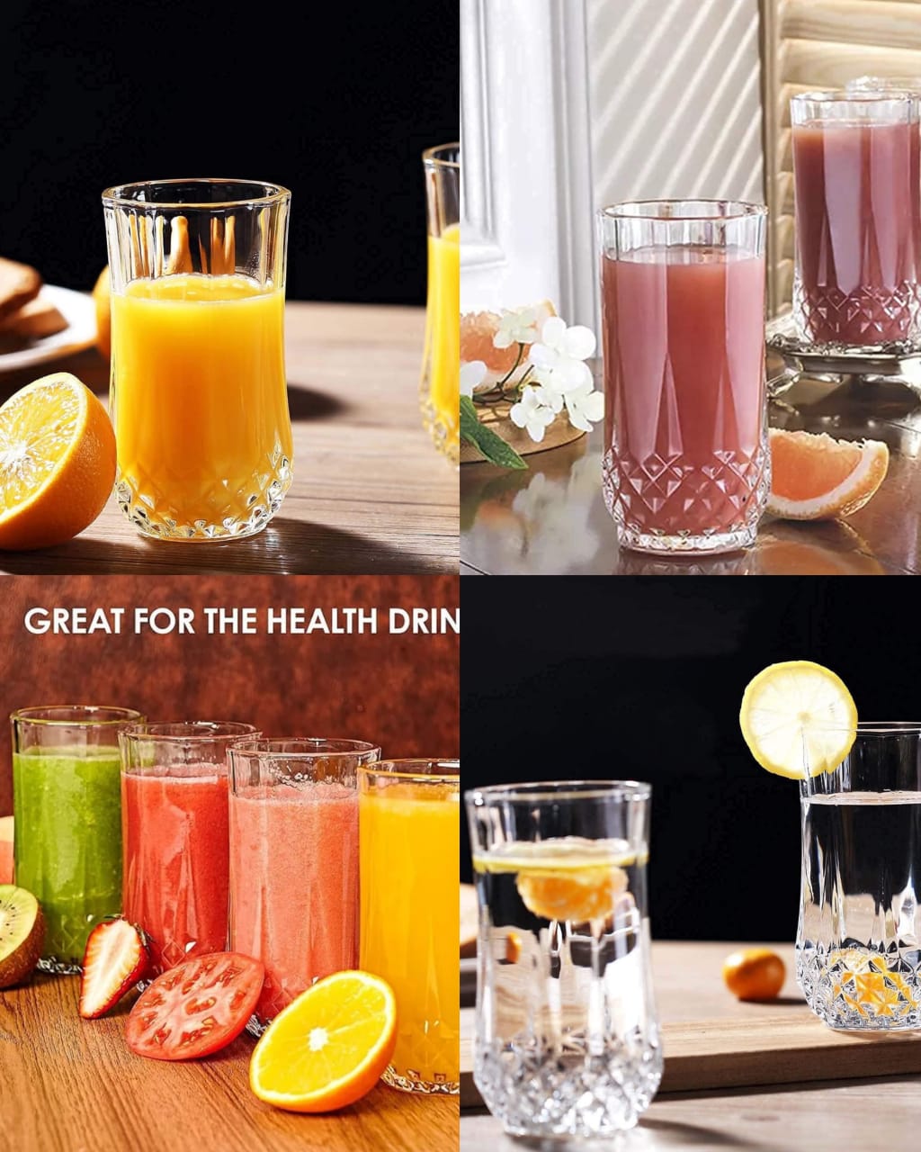 👆✔️Elegant And Long Set Of 6 Diamond Water Glasses.
Heat resistant 
•Pack of 6
•Drinkware:Glass
•Suitable for water, Juice,smoothie ect
•Feature: Eco-friendly
•Use Bar/Kitchen or Dinning