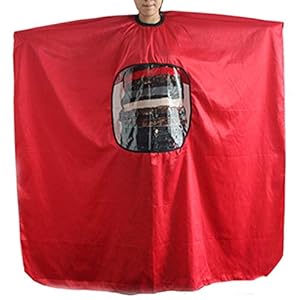 Apron Cutting Capes Haircut Cloth Cover Salon Barber Transparent Viewing Window(Red)