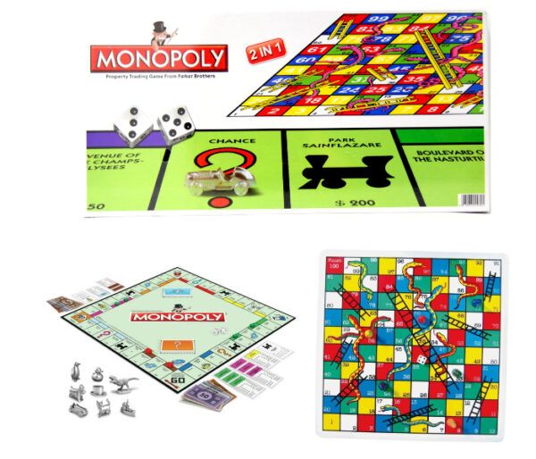 Board Game Monopoly 2 in 1 (Monopoly and Snake & Ladders) Ages 8 and up 2 to 8 players