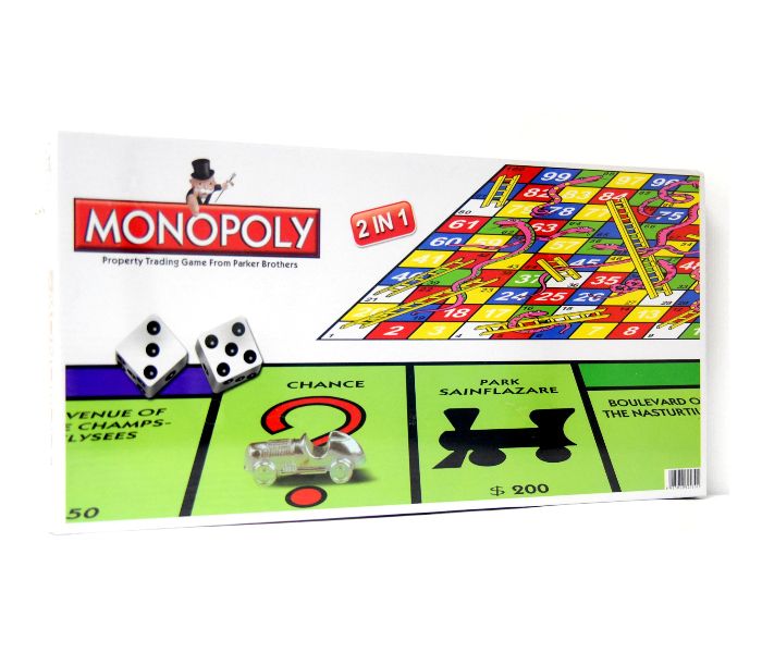 Board Game Monopoly 2 in 1 (Monopoly and Snake & Ladders) Ages 8 and up 2 to 8 players