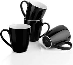 6pcs  Black Porcelain Coffee Mug, Classic Ceramic Cup with Hanlde for Latte Cappuccino Tea, Matt Black