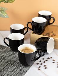6pcs  Black Porcelain Coffee Mug, Classic Ceramic Cup with Hanlde for Latte Cappuccino Tea, Matt Black