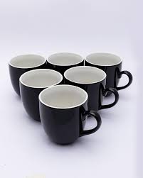 6pcs  Black Porcelain Coffee Mug, Classic Ceramic Cup with Hanlde for Latte Cappuccino Tea, Matt Black