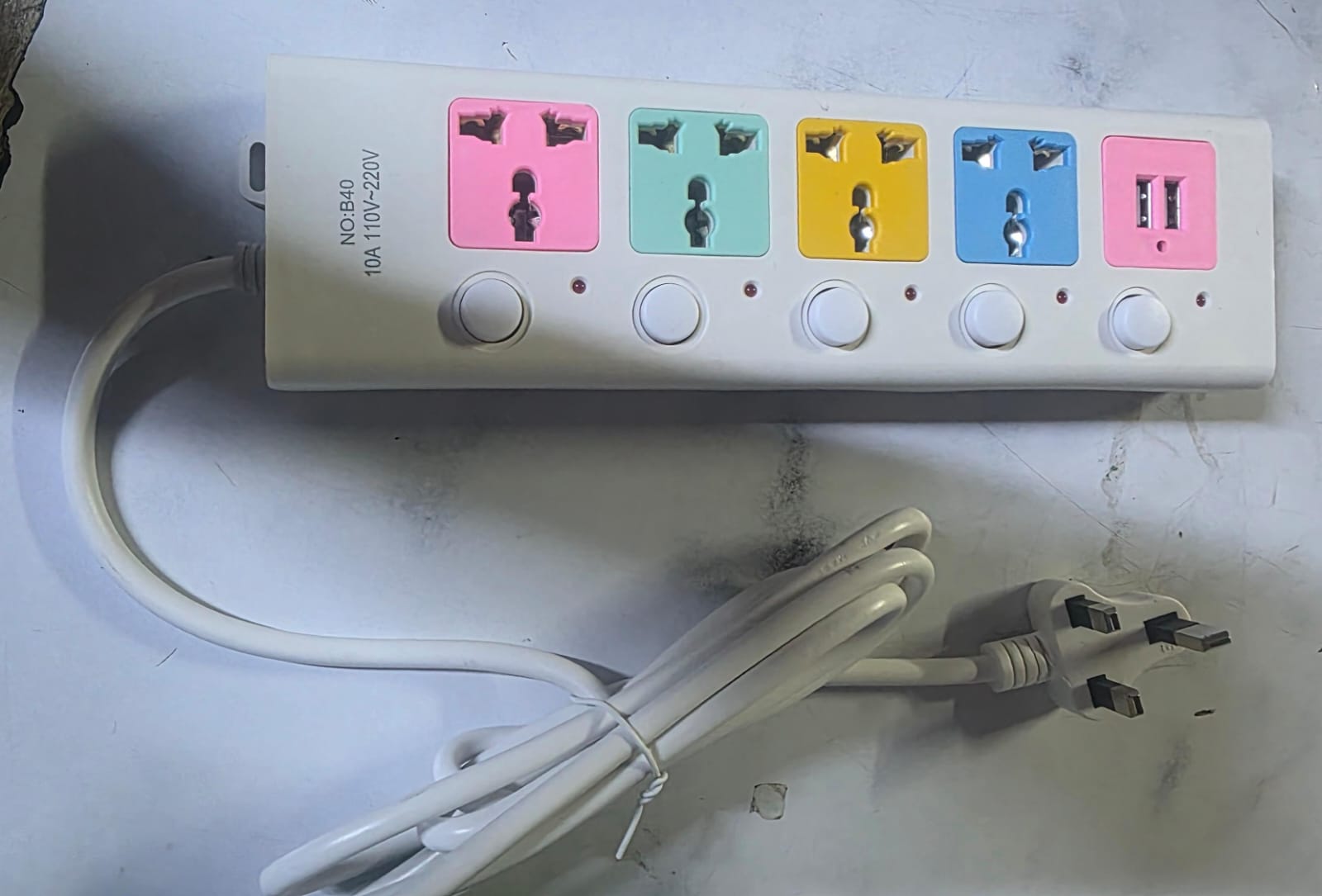 EXTENSION. 5 way extention with USB, long cable for extra reach, Heat resistant hard ABS plastic to withstand overheating, Safety shuttered sockets, Ideal for all electrical devices