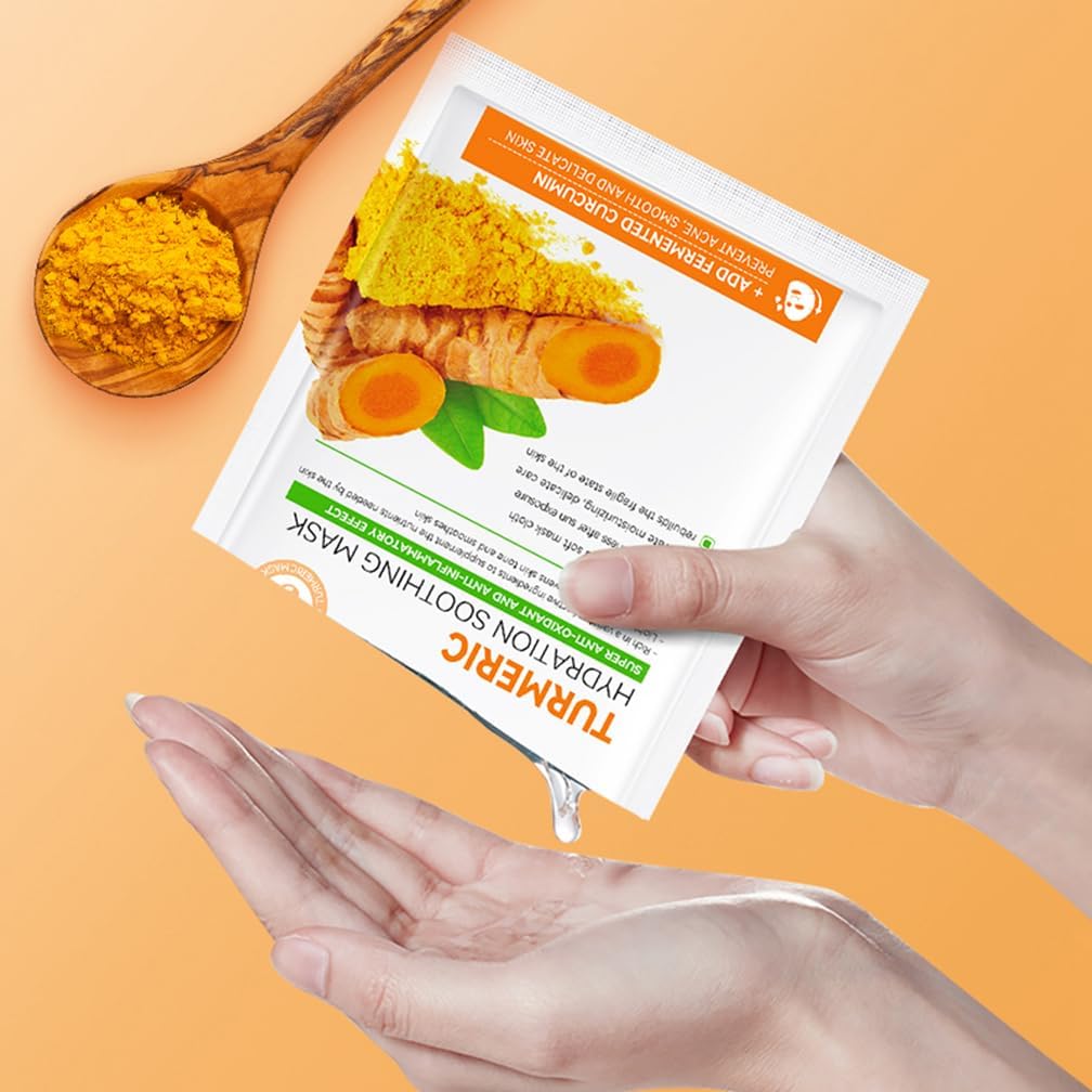 6pcs Super Moisturising Turmeric Face Mask, Sheet Mask Skincare For Acne, Dark Spots And Wrinkles, Skincare For Cleanse Face, Shrink Pores And Nourishing Skin And Oil Balance