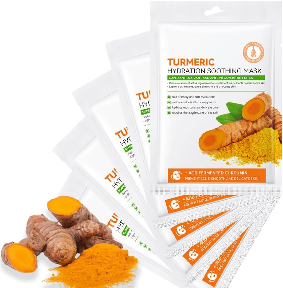 6pcs Super Moisturising Turmeric Face Mask, Sheet Mask Skincare For Acne, Dark Spots And Wrinkles, Skincare For Cleanse Face, Shrink Pores And Nourishing Skin And Oil Balance
