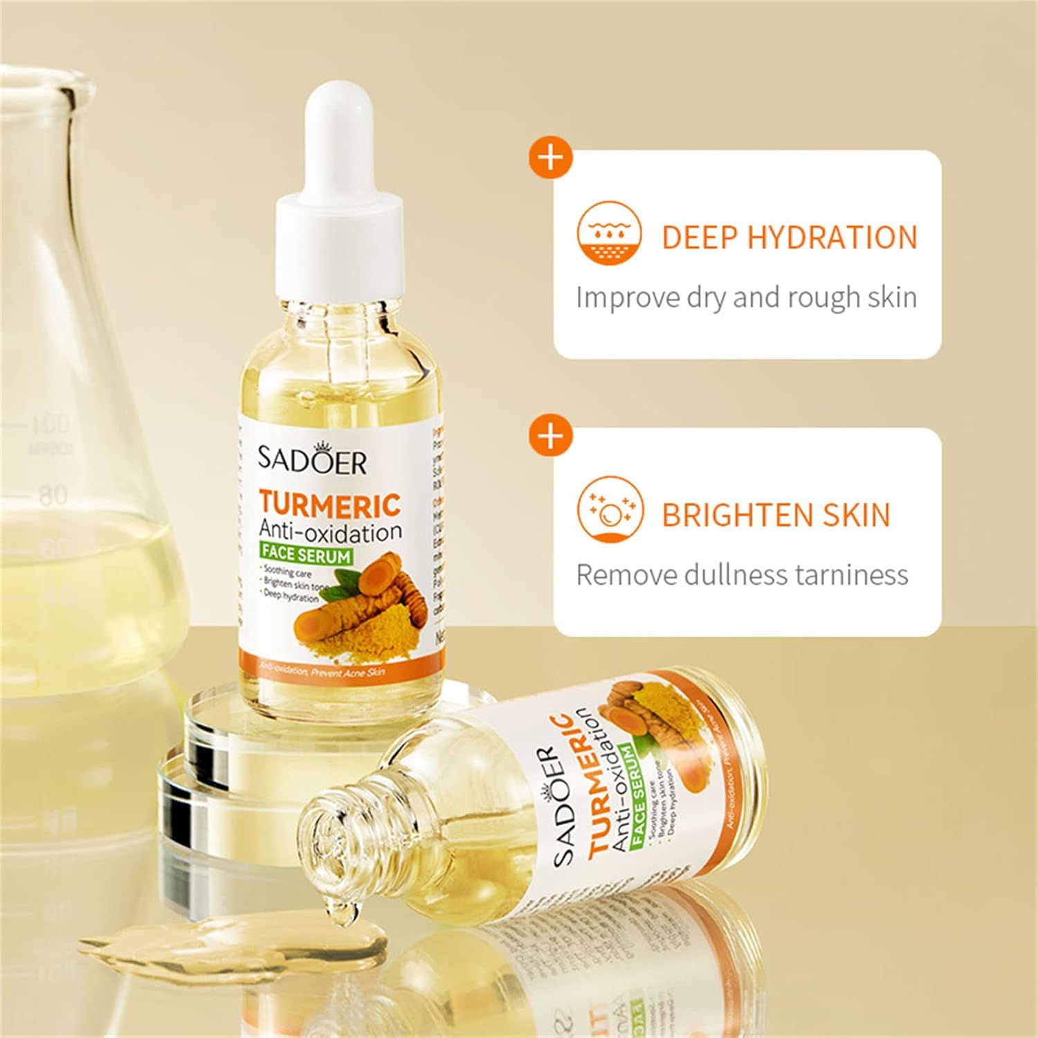 SADOER Turmeric Skincare Set For Anti-Aging Glowing Skin,Include Face Cleanser, Turmeric Oil Serum-Toner-Face Cream-and 2 Tumeric Sheet Mask For Dark Spot Corrector Remover Anti Aging Firming(Set)