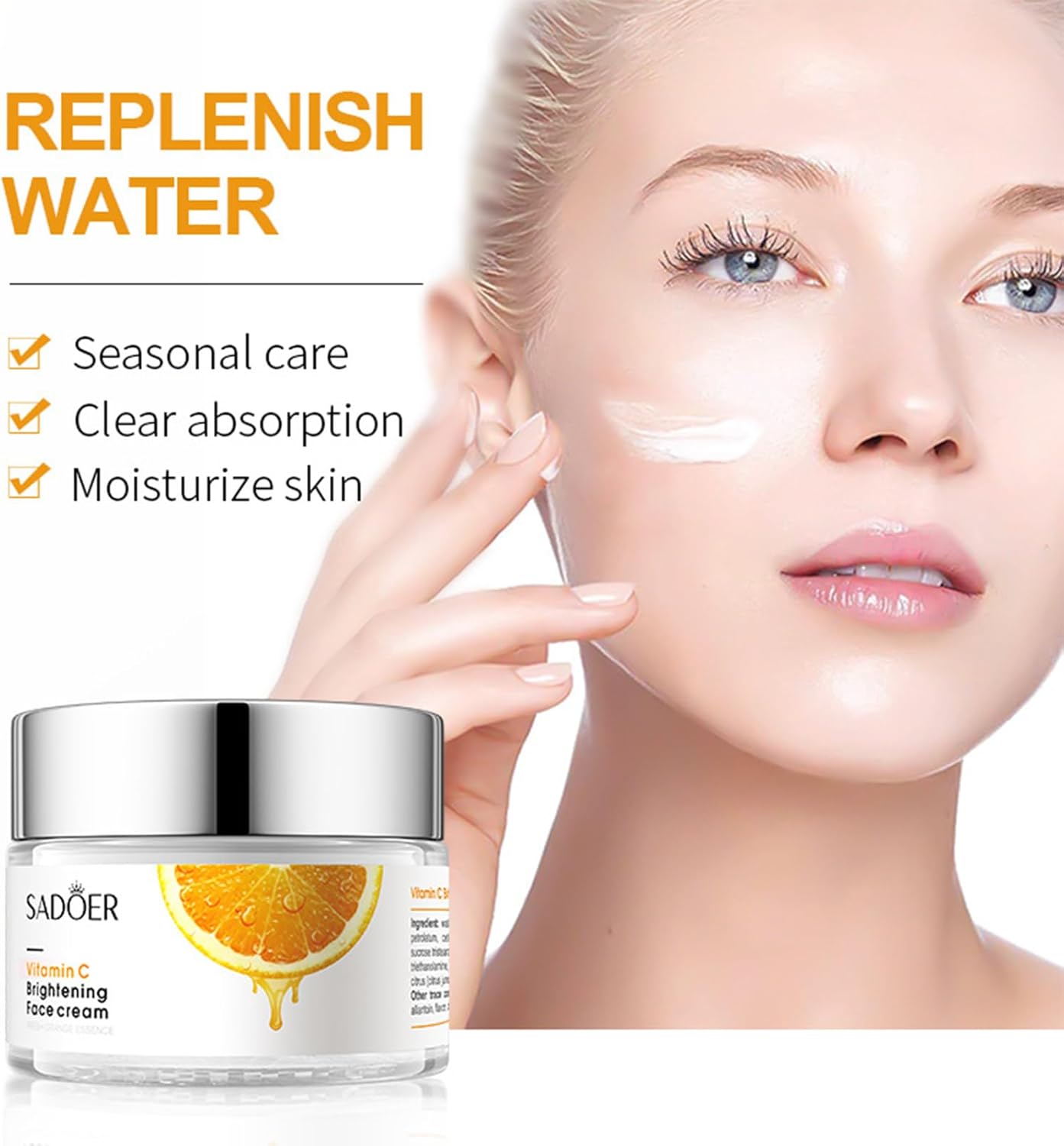 SADOER Moisturizing 5Pcs Vitamin C Nourishing And Skin Glowing Skin Care Set: Face Cream + Serum + 2 Face Masks + Face Cleanser For Treating Dark Spots, Anti-wrinkles, Smoothening Face & Improving Ski