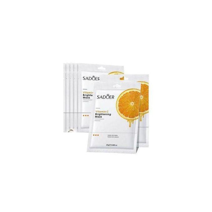 SADOER Moisturizing 5Pcs Vitamin C Nourishing And Skin Glowing Skin Care Set: Face Cream + Serum + 2 Face Masks + Face Cleanser For Treating Dark Spots, Anti-wrinkles, Smoothening Face & Improving Ski