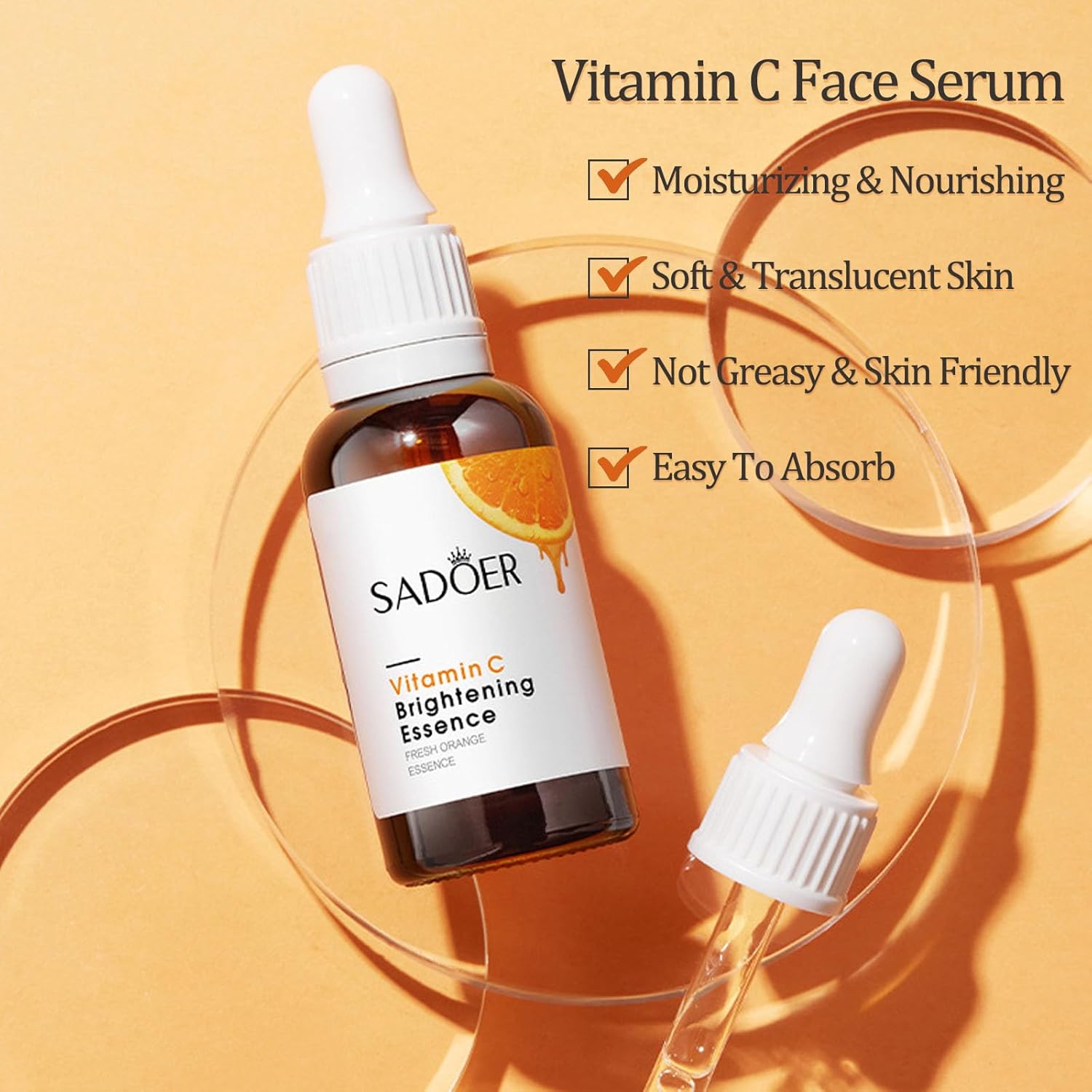 SADOER Moisturizing 5Pcs Vitamin C Nourishing And Skin Glowing Skin Care Set: Face Cream + Serum + 2 Face Masks + Face Cleanser For Treating Dark Spots, Anti-wrinkles, Smoothening Face & Improving Ski