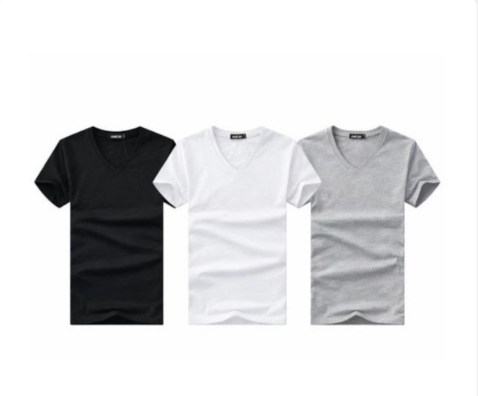 Men's Premium V-Neck Essential T-Shirt Collection in Classic Black White and Heather Grey Tones.