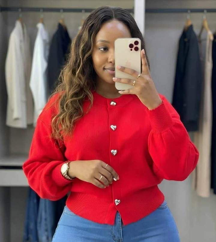 Beautiful Heart Button Cardigan for Women | Cozy and Soft Knit Long Sleeve Top with Cute Metallic Details | Stylish Crew Neck Sweater with Trendy Puff Sleeves | Must-Have Seasonal Knitwear.