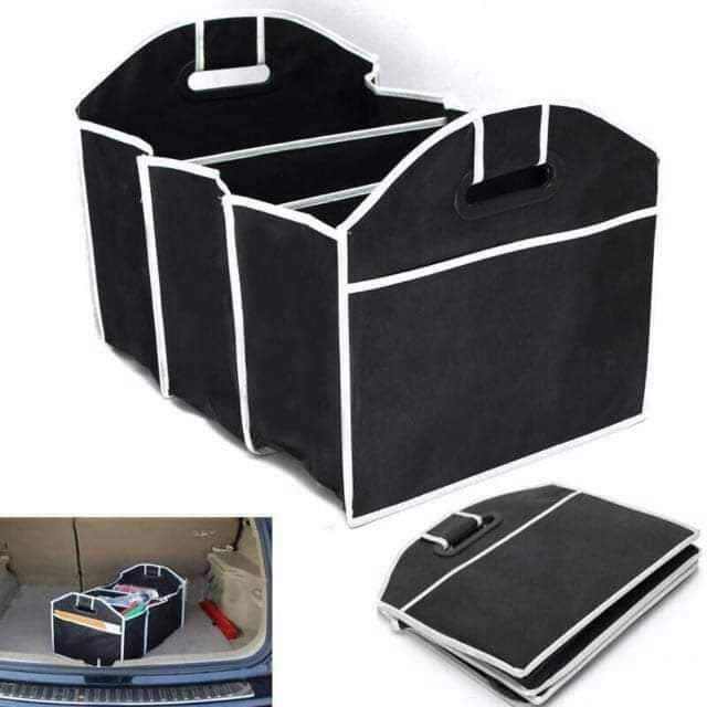 Foldable Car boot organizer, Portable Foldable Waterproof Auto Storage Bag with 3 Compartments, Collapsible Cargo Trunk Groceries Organizer, Car Accessories.