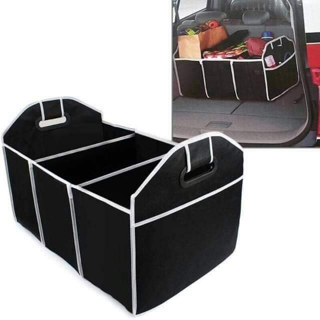 Foldable Car boot organizer, Portable Foldable Waterproof Auto Storage Bag with 3 Compartments, Collapsible Cargo Trunk Groceries Organizer, Car Accessories.