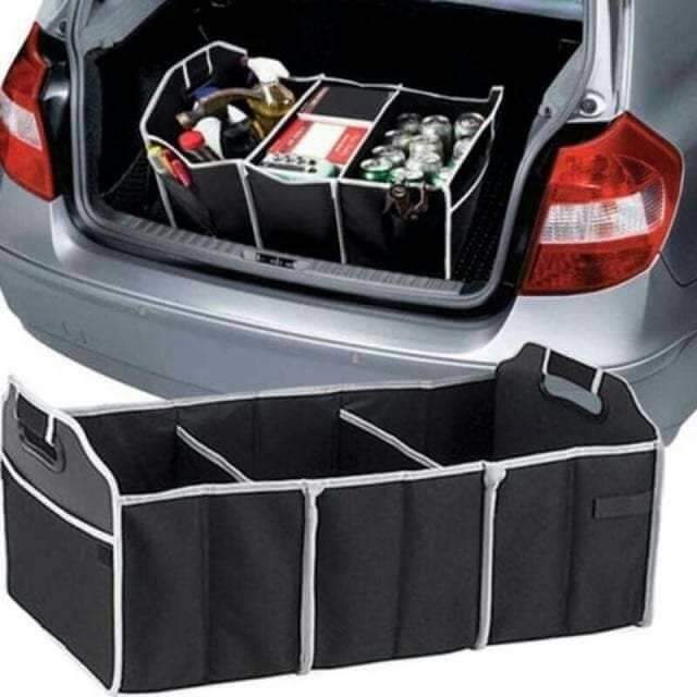 Foldable Car boot organizer, Portable Foldable Waterproof Auto Storage Bag with 3 Compartments, Collapsible Cargo Trunk Groceries Organizer, Car Accessories.