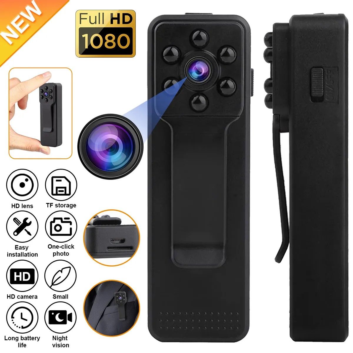 1080P HD Mini Rechargeable Body Hidden Camera Pocket Pen Camcorder Video DVR IR Night, with night vision.
