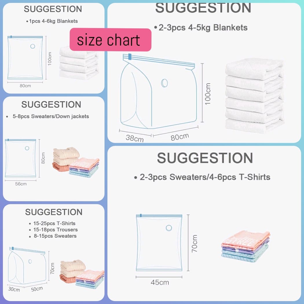 5pcs set No Pump Needed Vacuum Storage Bags for Clothes Blankets Comforters Sweaters Pillows Home Compression Seal Bags Space Saver Bags