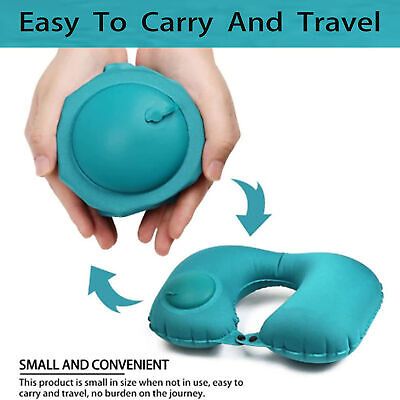 1pc Ultra-Soft Velvet U-Shape Inflatable Neck Pillow - Automatic Cervical Support, Portable, Washable, Multi-Position, Snap Closure - Perfect for Travel, Home, Office, Car, and Movie Nights