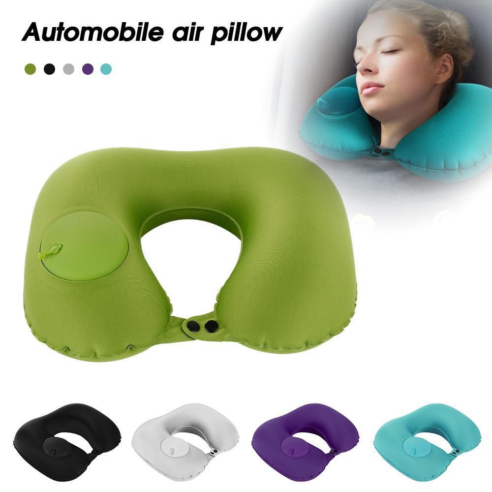 1pc Ultra-Soft Velvet U-Shape Inflatable Neck Pillow - Automatic Cervical Support, Portable, Washable, Multi-Position, Snap Closure - Perfect for Travel, Home, Office, Car, and Movie Nights
