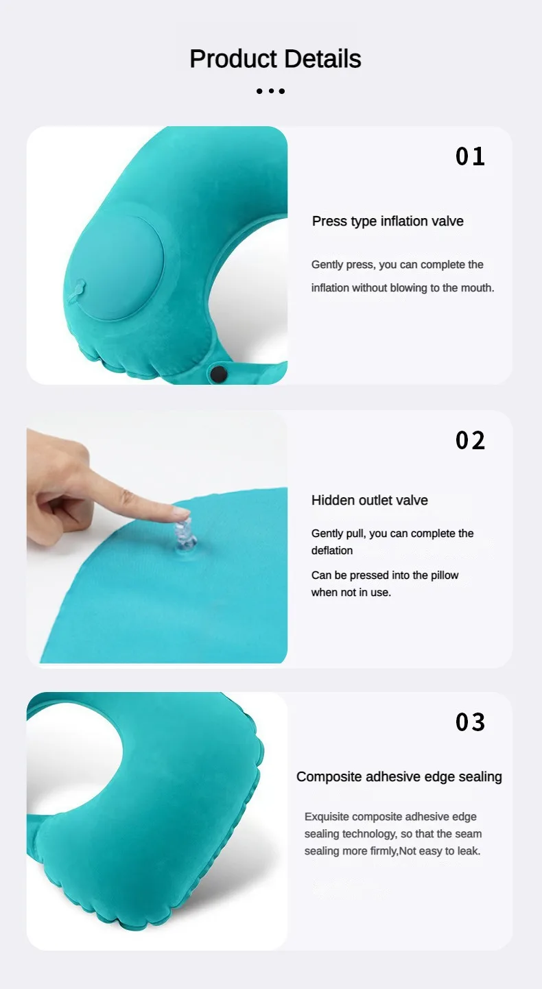 1pc Ultra-Soft Velvet U-Shape Inflatable Neck Pillow - Automatic Cervical Support, Portable, Washable, Multi-Position, Snap Closure - Perfect for Travel, Home, Office, Car, and Movie Nights