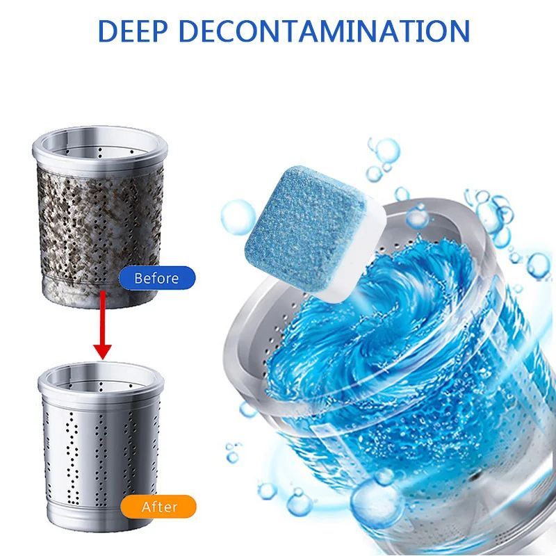 12 PCS Washing Machine Cleaner Effervescent Tablets Deep Cleaning Remove Odor Decontamination Tablet Household Supplies