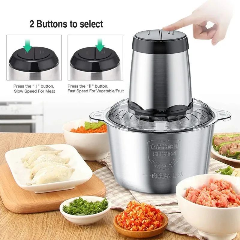 Electric Food processor/Food Chopper/Meat Grinder Electric with 2 Sets Stainless Steel Blades 2L