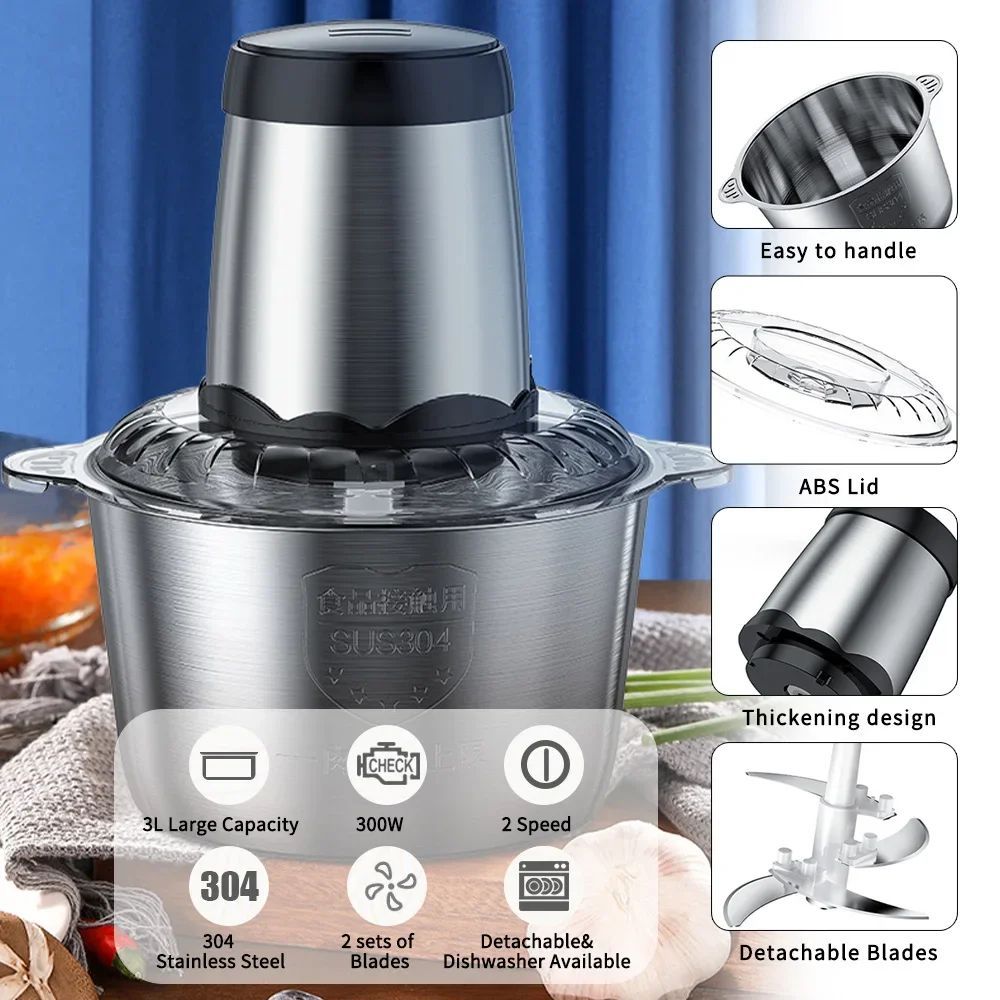 Electric Food processor/Food Chopper/Meat Grinder Electric with 2 Sets Stainless Steel Blades 2L