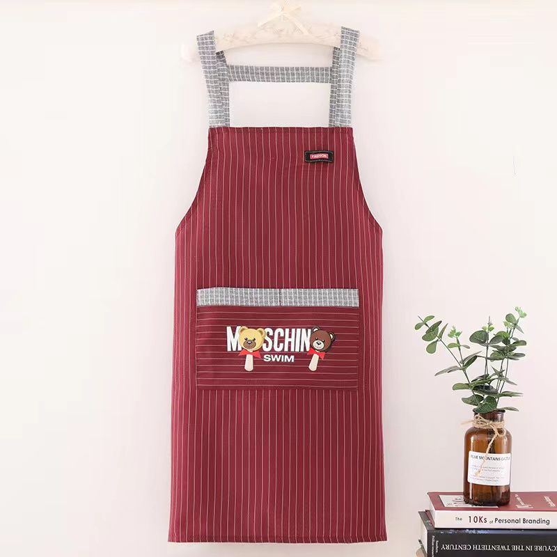 Kitchen Oil Resistant Aprons Striped Zippered Cotton Apron With Straps Breathable Apron Women's Dirt Resistant Work Clothes