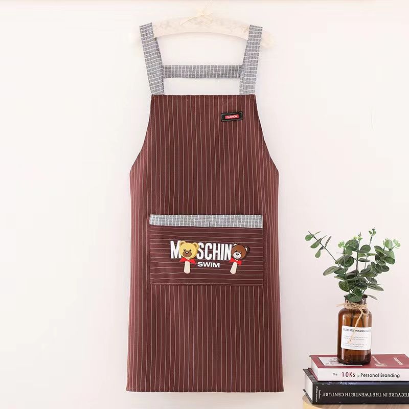 Kitchen Oil Resistant Aprons Striped Zippered Cotton Apron With Straps Breathable Apron Women's Dirt Resistant Work Clothes