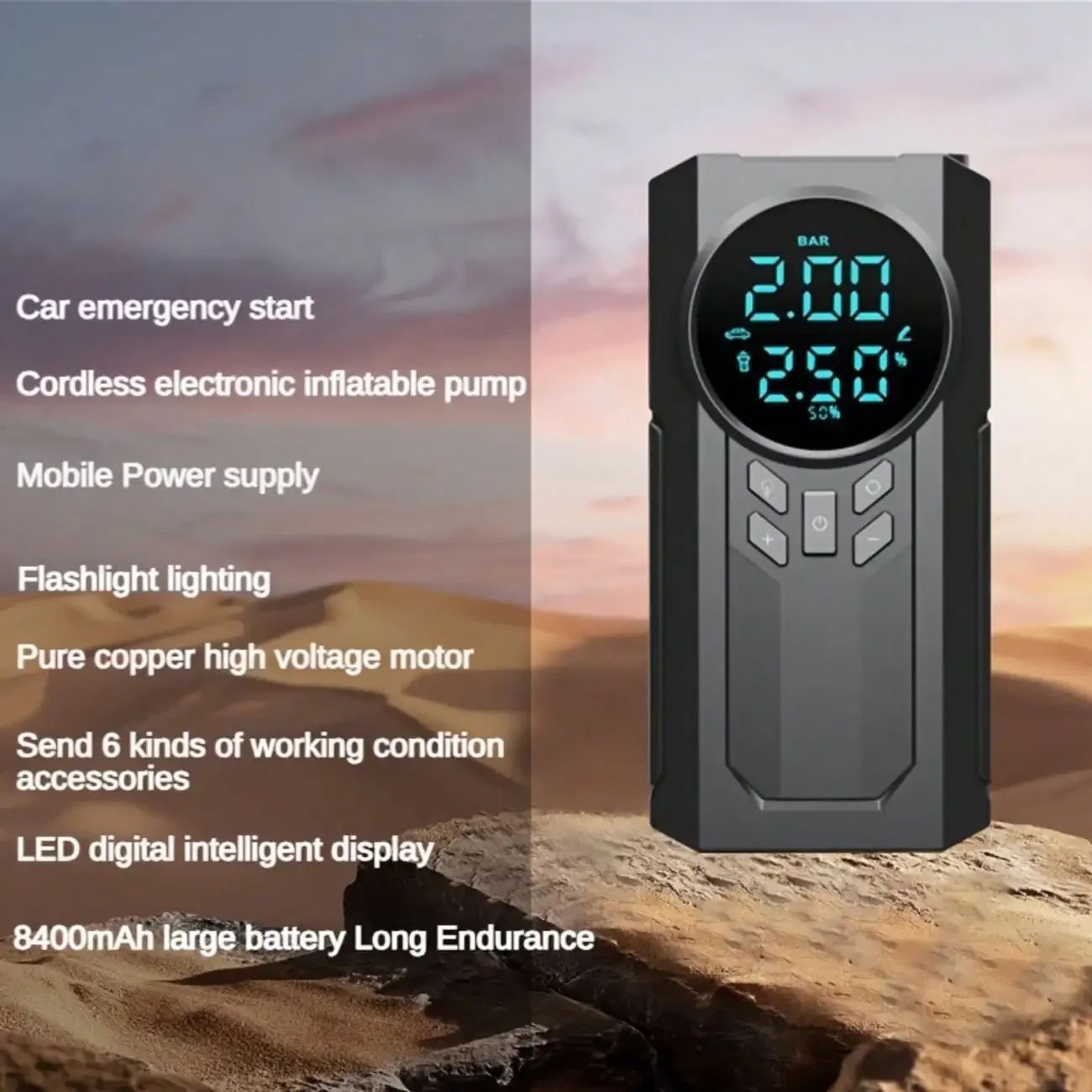 Mobile Power Supply,With LED Display F.lashlight, 3 IN1  Tire Air Pump Power Bank Inflator,Portable