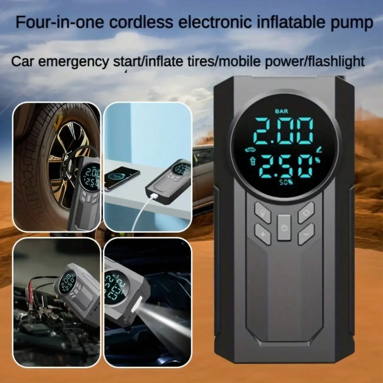 Mobile Power Supply,With LED Display F.lashlight, 3 IN1  Tire Air Pump Power Bank Inflator,Portable
