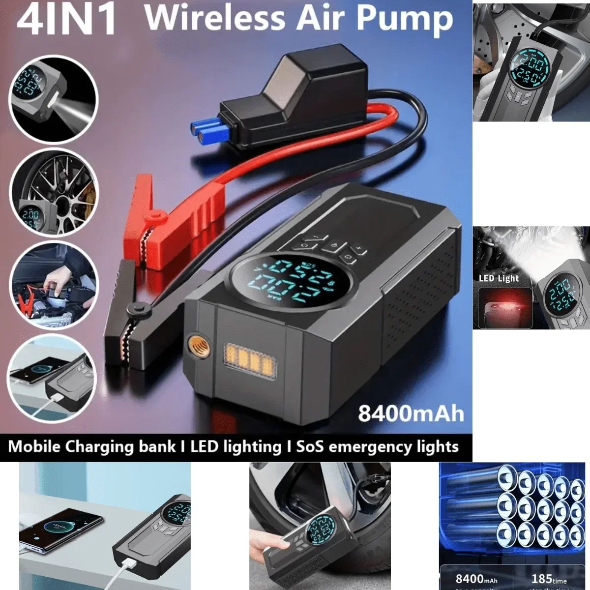 Mobile Power Supply,With LED Display F.lashlight, 3 IN1  Tire Air Pump Power Bank Inflator,Portable