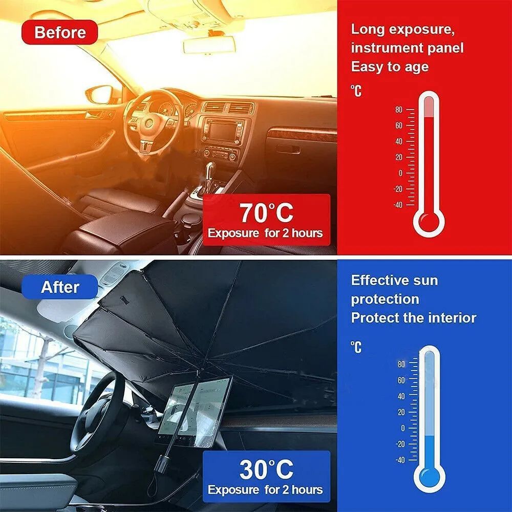 Car Sunshade Umbrella Titanium silver Windshield Folding Front Umbrella Sun Shade for Car Window Summer Sun Protection