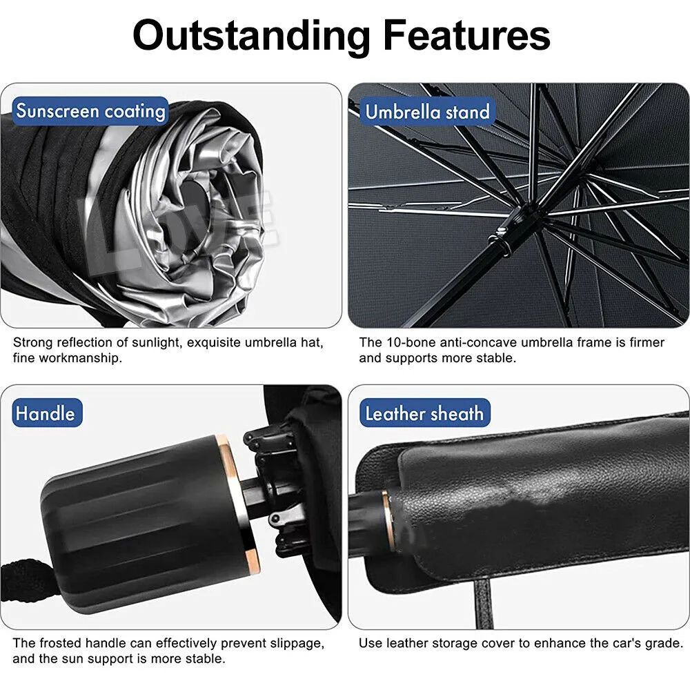 Car Sunshade Umbrella Titanium silver Windshield Folding Front Umbrella Sun Shade for Car Window Summer Sun Protection