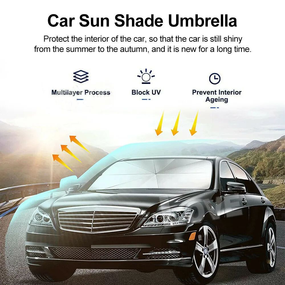Car Sunshade Umbrella Titanium silver Windshield Folding Front Umbrella Sun Shade for Car Window Summer Sun Protection