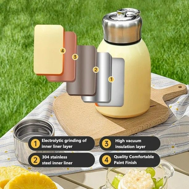 Cute 320ml Small Kids insulated leak proof thermal milk pot, Big Belly Cup Simple Mini Cup for milk,Tea, yogurt Stainless Steel Drinkware kids mug