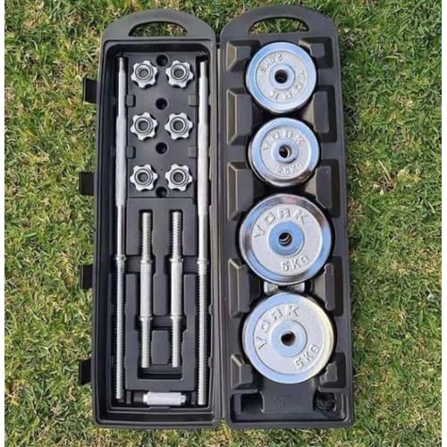 50kgs Weights Set Dumbbells/barbell With A Portable Case.package includes a pair of adjustable barbell and dumbbells with 4 - 5kg plates, 4 - 2.5kg plates, 6 - 1.25kg plates, 6 - 0.5kg plates, 6 colla