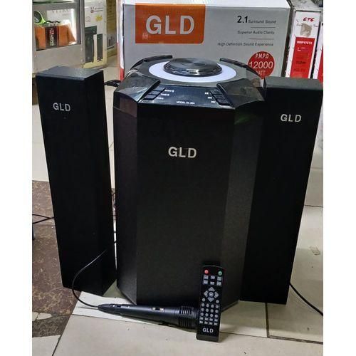 Gld 2.1CH multimedia speaker system fm/bt/ usb hometheatre
Output Power:  90W + 15*2
P.M.P.O:12000W
S/N: 78>dB
Frequency: Subwoofer 40Hz – 250KHz