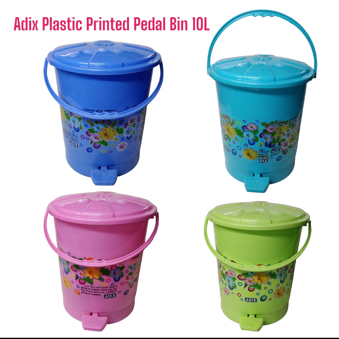 Adix Home/Office plastic printed pedal dustbin with handle
