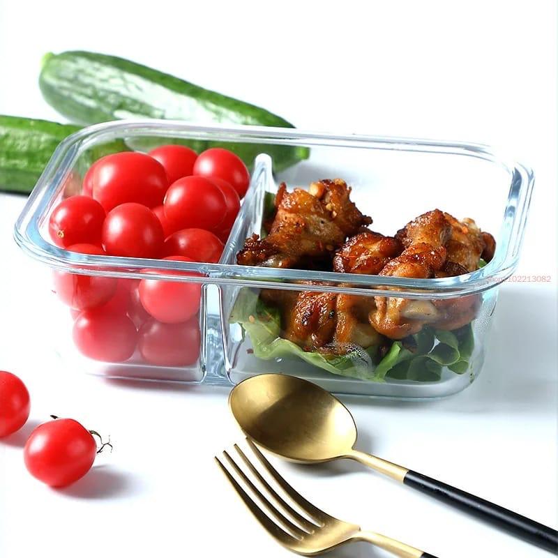 2 Grid Microwave - Safe Partitioned Glass Lunch Box
