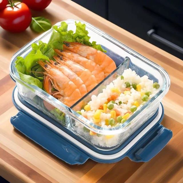 2 Grid Microwave - Safe Partitioned Glass Lunch Box