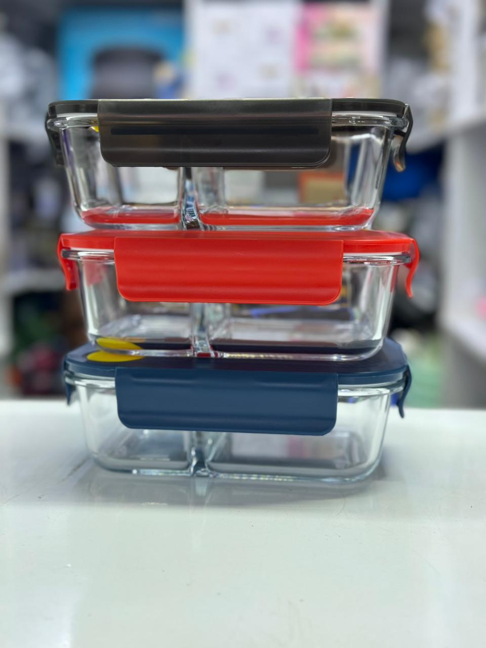 2 Grid Microwave - Safe Partitioned Glass Lunch Box